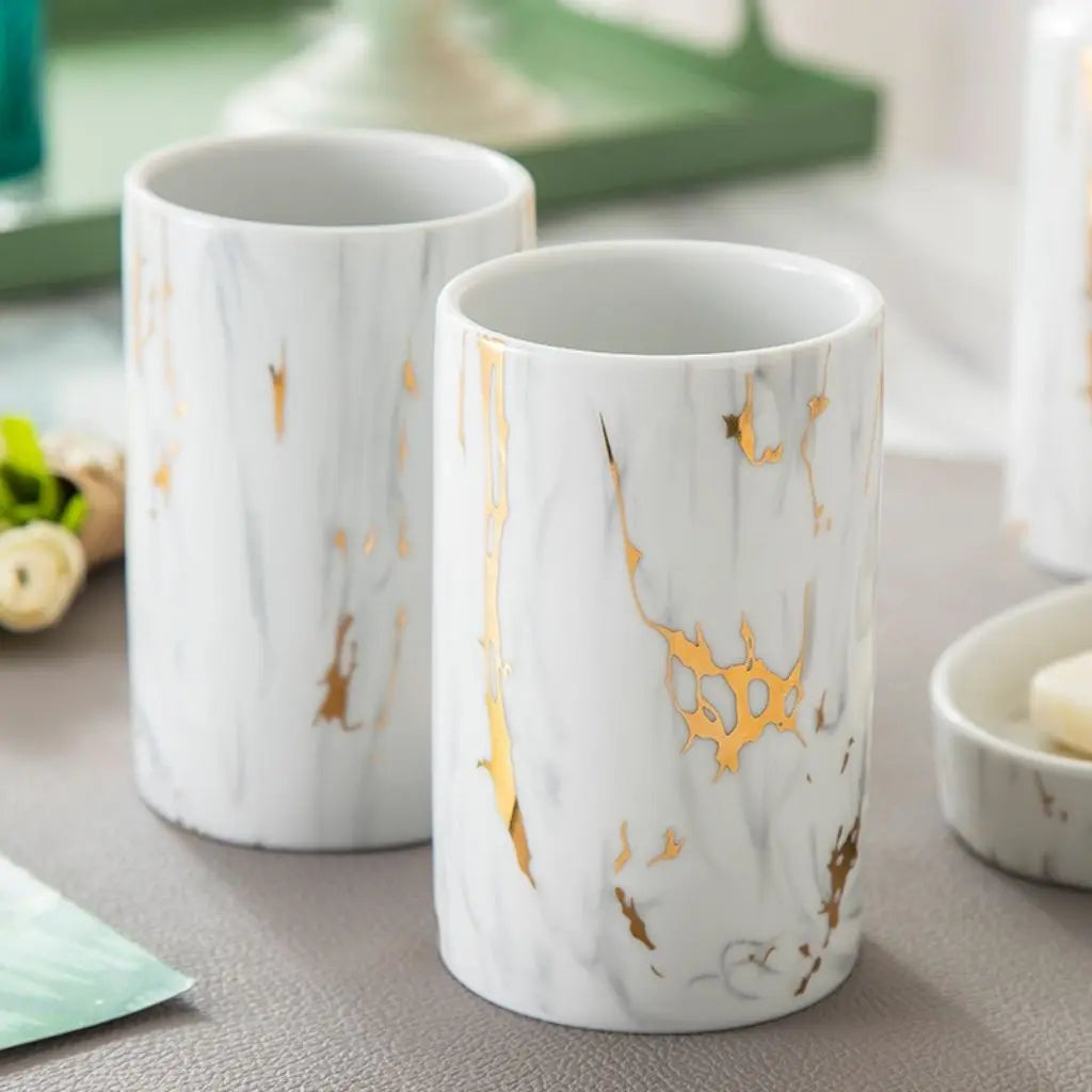 Amelia Marble Bathroom Set – 4-Piece Ceramic Wash Kit