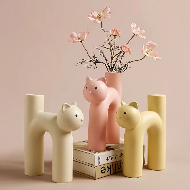 Clem Marble Cat Shaped Ceramic Flower Vase