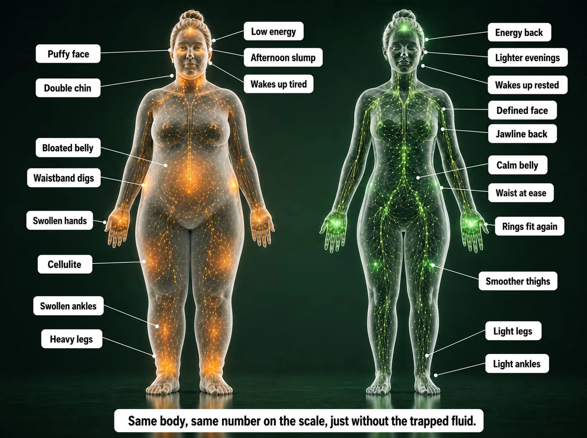 Before and after visual of trapped lymph fluid release
