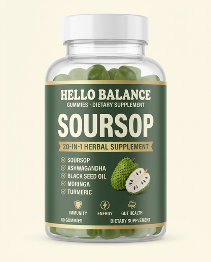 Hello Balance Soursop Gummies 20-in-1 bottle