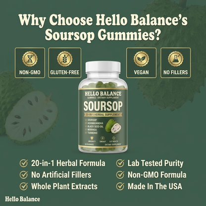 Why Choose Hello Balance Soursop Gummies badges