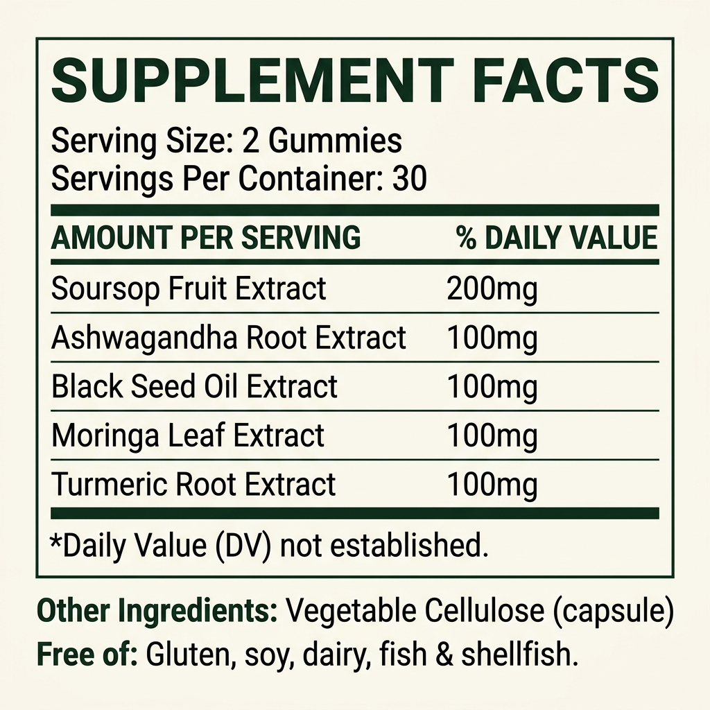 Supplement facts nutrition table